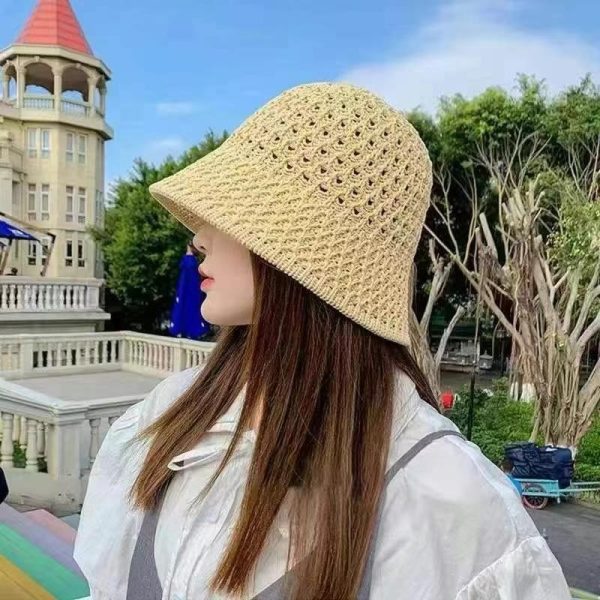 Hollow Woven Straw Bucket Hat