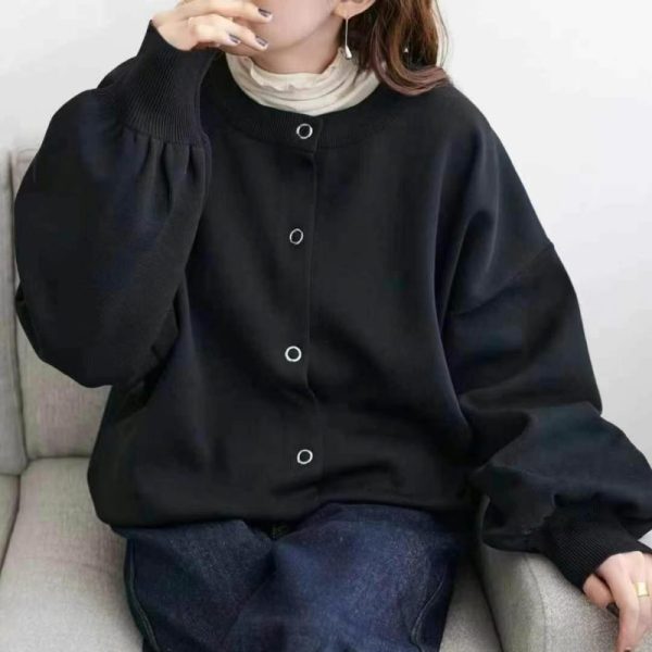 Loose Fit Round Neck Knit Cardigan