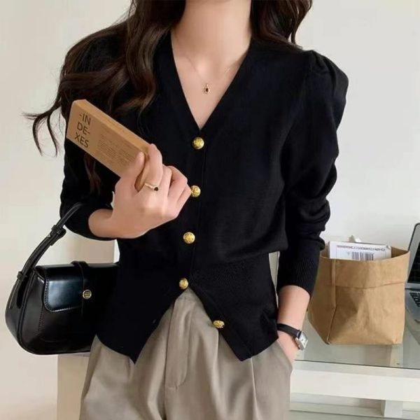 French-style Puff Sleeve Knitted