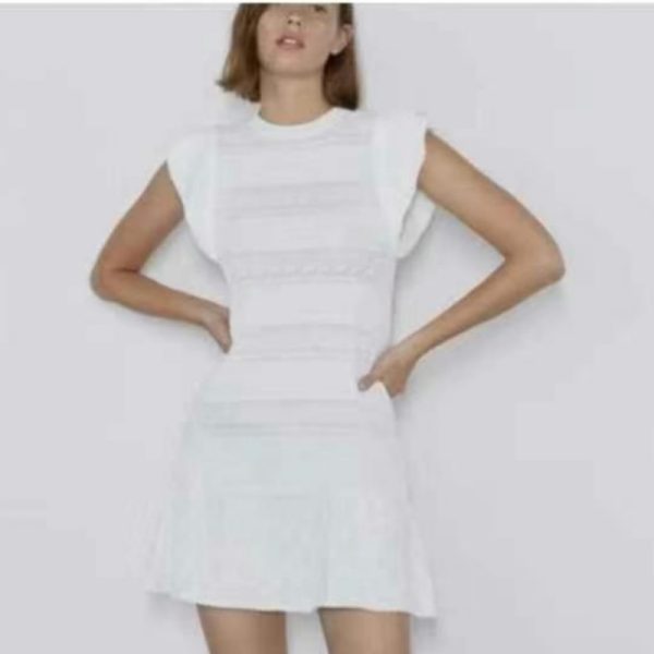 Zara Ruffle Hem Hollow Knit Dress