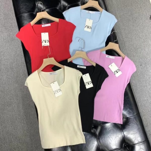 Zara square-neck knitted top