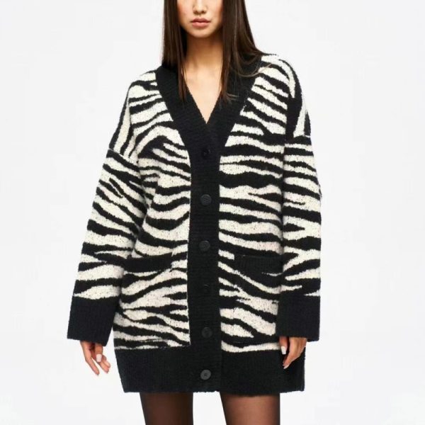 mjstyle Zebra Print Cardigan Sweater