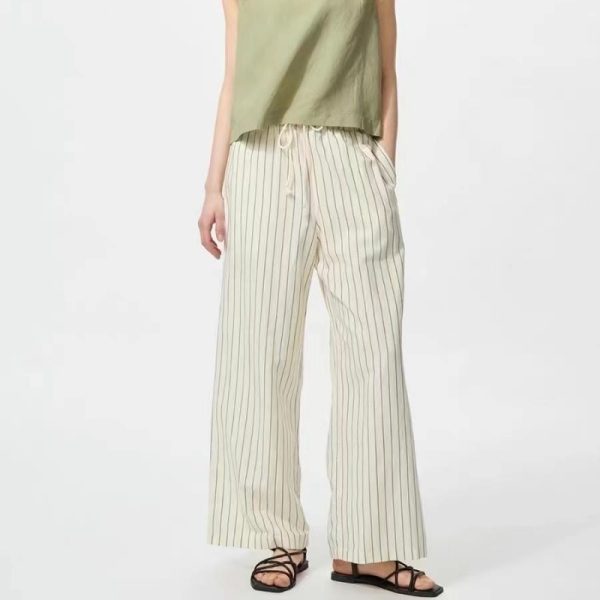 U+ Striped Linen Wide-Leg Pants