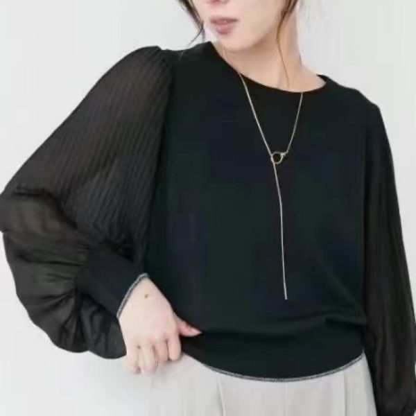 Gu (Japanese Brand) Solid-Color Textured Sleeve Knit Tops